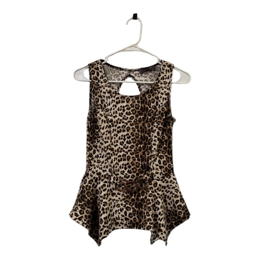 VTG Cheetah Leopard Animal Print Top Size M Peplum Flared Waist Blouse Sexy Y2K
